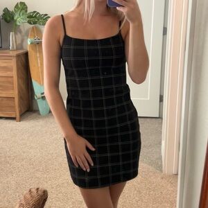 Black plaid mini slip dress